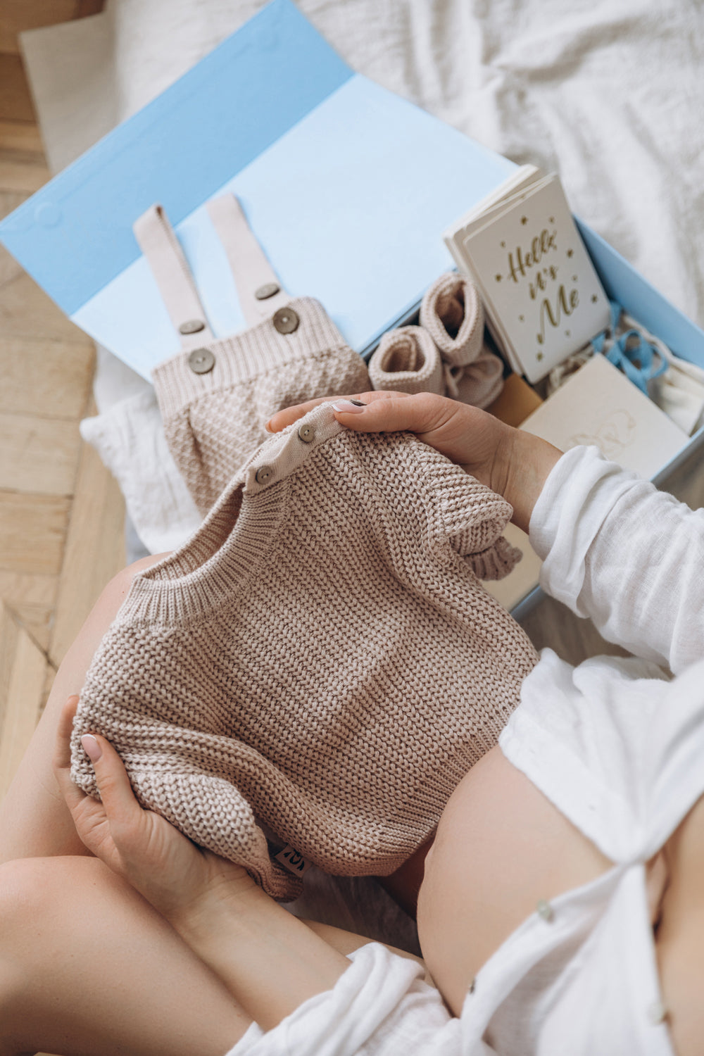 Baby Boy and Mama Gift Box | knit newborn outfit & baby keepsa
