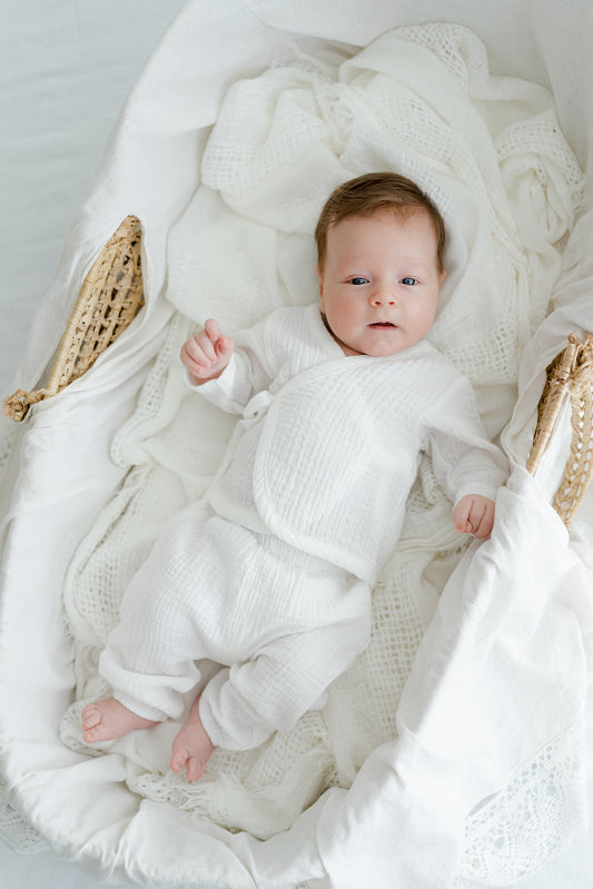 Kimono Muslin Baby Set in White