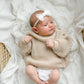 Newborn Take Home Outfit: Crochet Booties, Knit Bloomers and Chunky Sweater with Buttons on the Shoulder