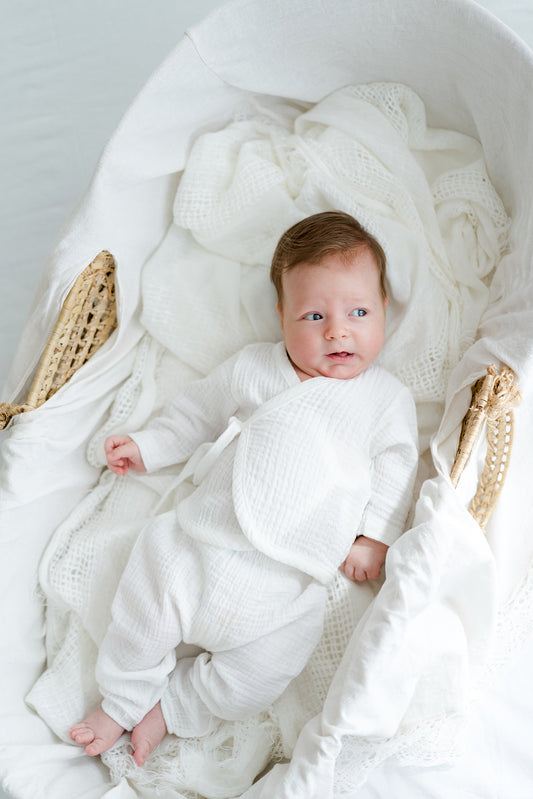 Kimono Muslin Baby Set in White