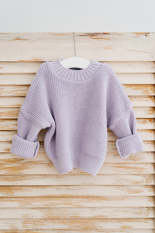 newborn oversized knit sweater in lavender color